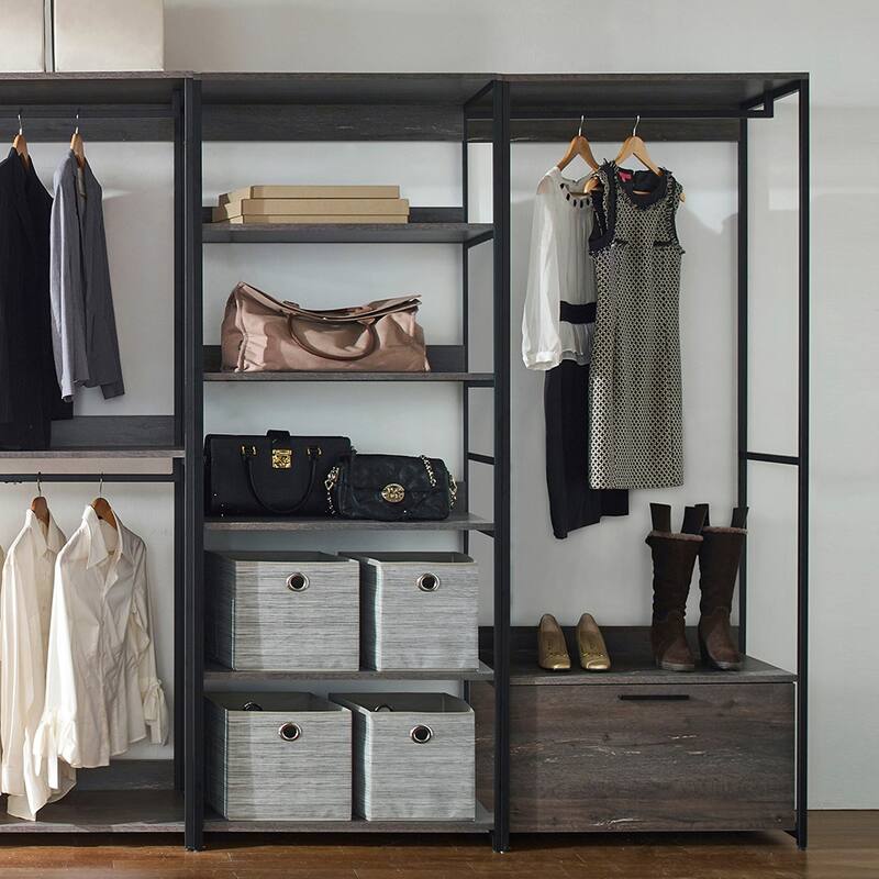 Veronica Wood and Metal Walk-in Closet System - 77.7"H x 143"W x 17.3"D