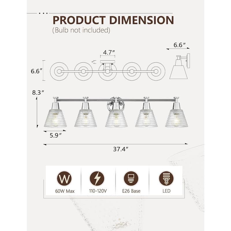 37.4" 5-Light Bathroom Light Fixtures
