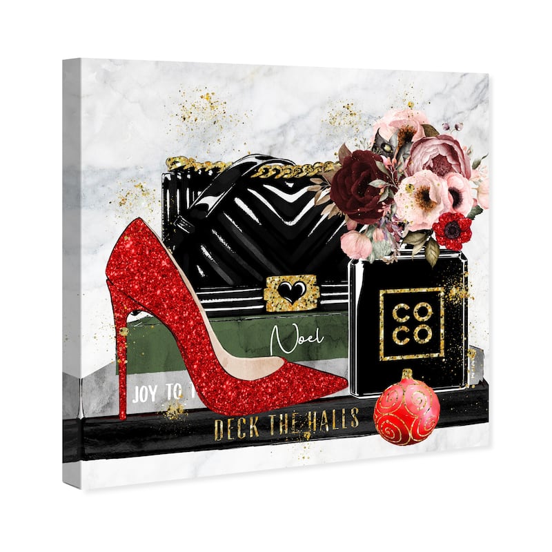 Wynwood Studio Canvas Fashion and Glam Holiday Seasonal Books Red and Metallic red Glam Wall Art Canvas Print