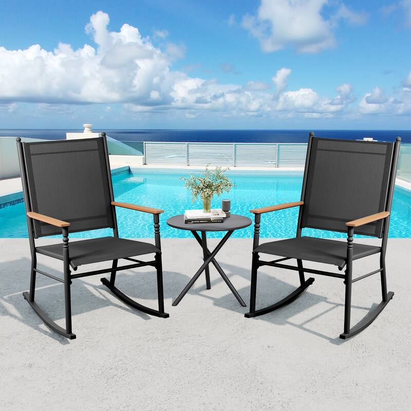 2 - Person Outdoor Patio Rocking Chairs - Black