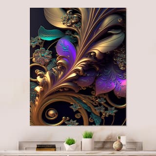Designart 'Abstract Ornate Flowers In Purple And Gold V' Floral Metal Wall Art