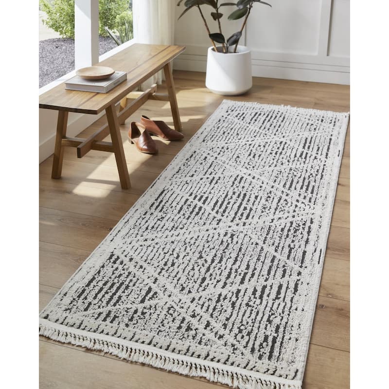 Livabliss Bohemian & Eclectic Berlin Graphic Area Rug - 6'7" x 9' - Cream/Black