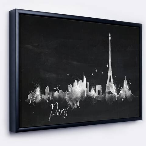 Designart "Paris Dark Silhouette" Cityscape Framed Canvas Print