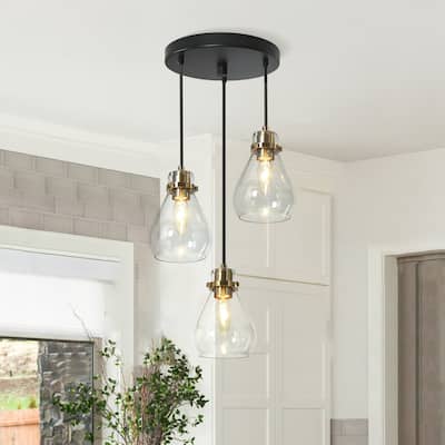 Marsie Modern Ceiling Light 3-light Farmhouse Flush Mount Drop Down Pendant Light Globe Glass