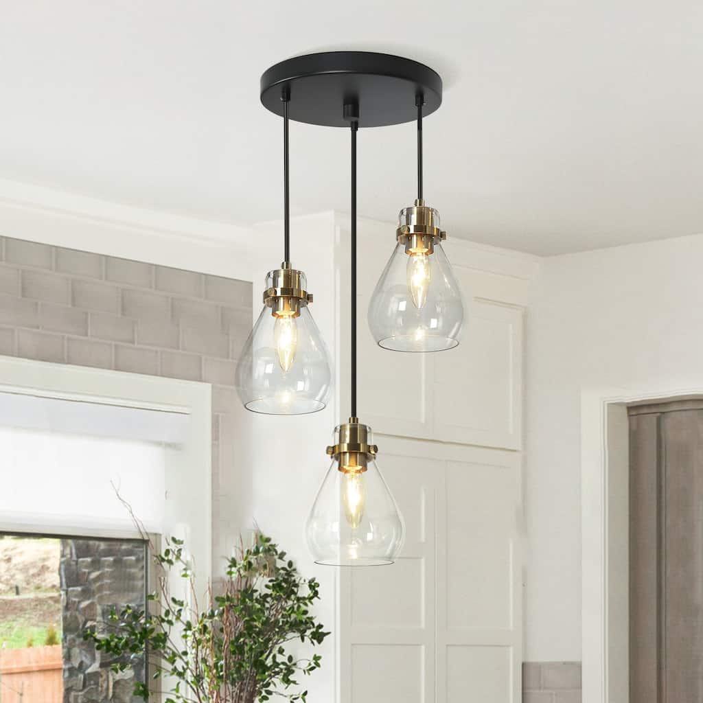 Marsie Modern Ceiling Light 3-light Farmhouse Flush Mount Drop Down Pendant Light Globe Glass