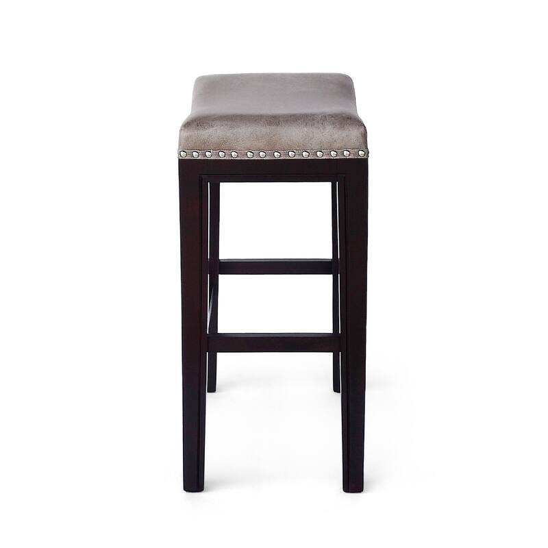 Feine Counter Stool Set of 2, Nailhead Trim, Taupe Gray Faux Leather