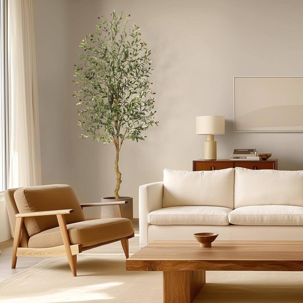 Olive Trees Artificial Indoor, 7FT Tall Olive Tree Plants, Faux Olive Tree with Realistic Trunk, for Home Office Decor - 7 FT