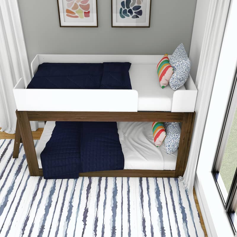 Max and Lily Mid-Century Modern Twin over Twin Low Bunk Bed
