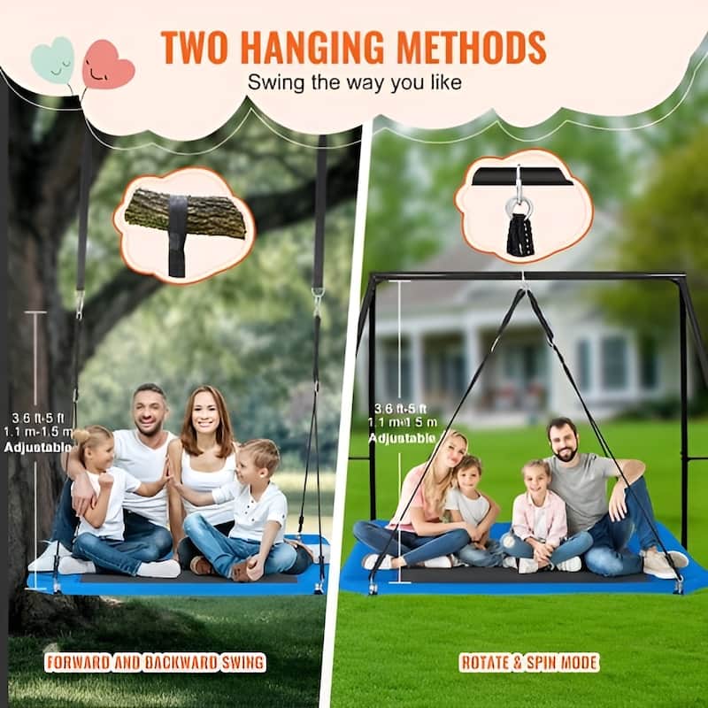 Blue 900D Oxford Tree Swing with Steel Frame, 700lb Kids Platform Seat - 60" L x 32" W x 2" H