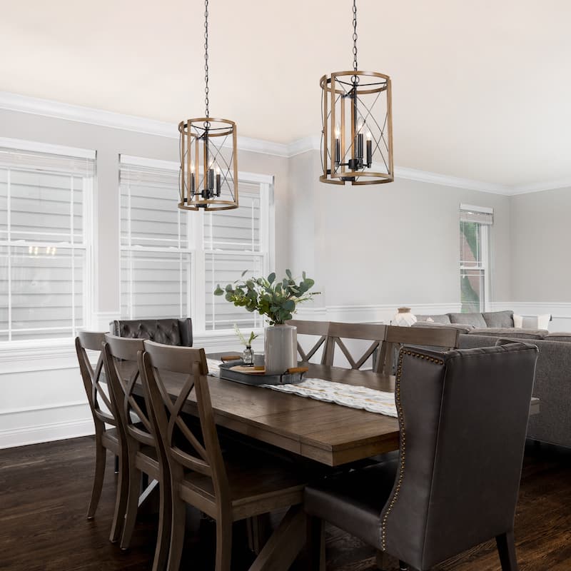 Modern Farmhouse Cylinder Pendant Light Wood Grain Island Light for Kitchen Island Dining Room