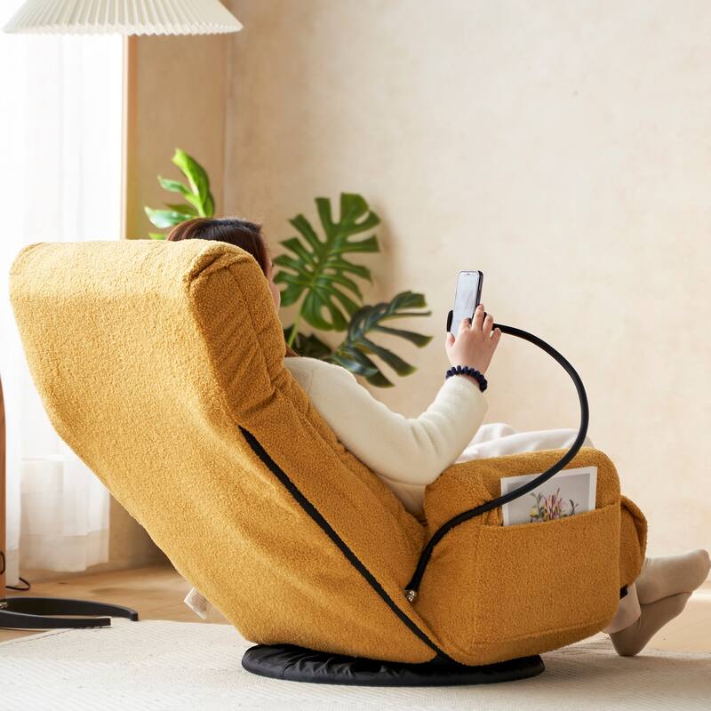 Adjustable Lounge Sofa Chair with 360° Rotating Base and Built-In Phone Holder