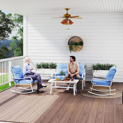 4PCS Patio Furniture Set with Rocking Chairs, Loveseat, Coffee Table