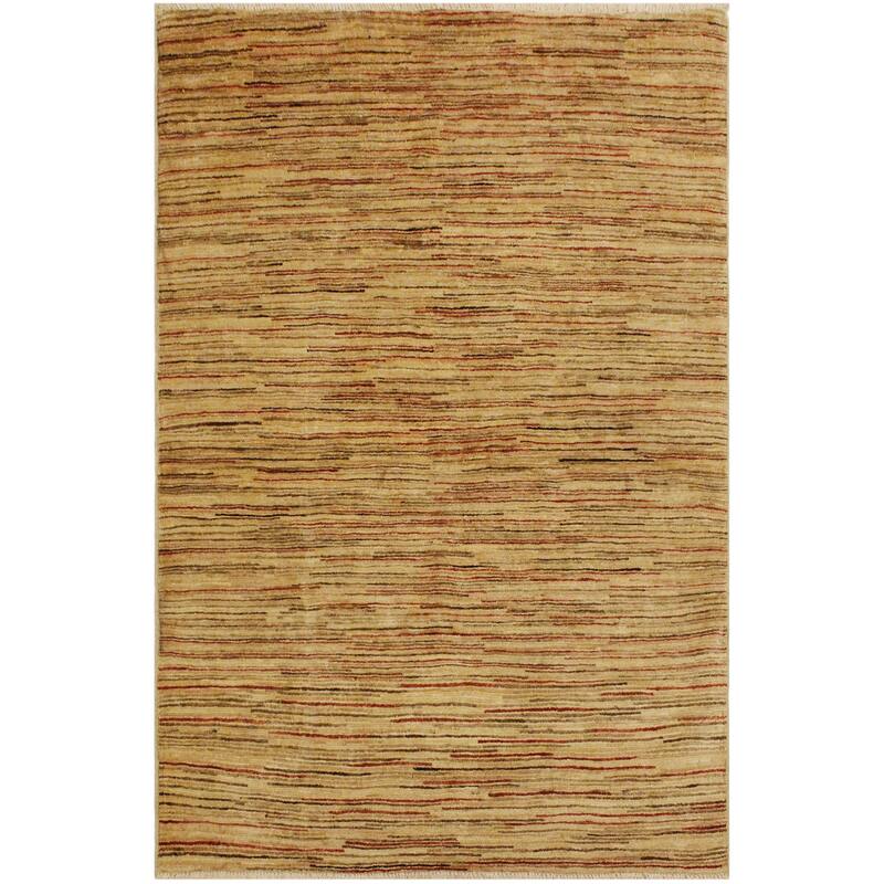 Boho Earthline Gabbeh Hand Knotted Wool Area Rug - 3'11'' x 5'3'' - Beige/Brown/Gold/Rust