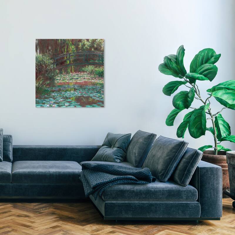 Wynwood Studio Prints Floral and Botanical Monet - Water Lily Pond Green and Turquoise Traditional Wall Art Canvas Print - 30 x 30