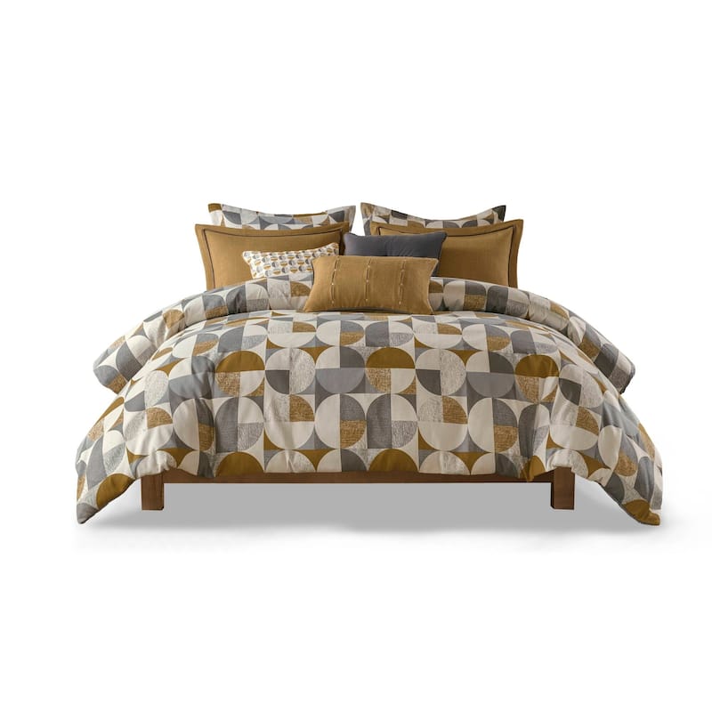9 PCS King Jacquard Oversized Duvet Style Comforter Set Gold