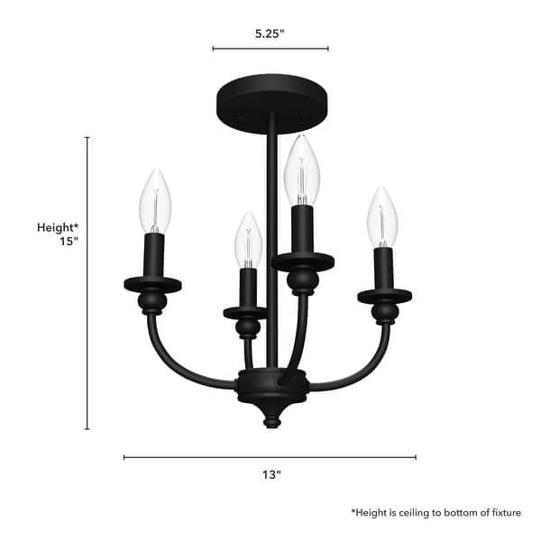 dimension image slide 1 of 2, Hunter Southcrest 4 Light Flush Mount Ceiling Light - Entry, Bathroom, Hallway - Candle, Farmhouse, Transitional