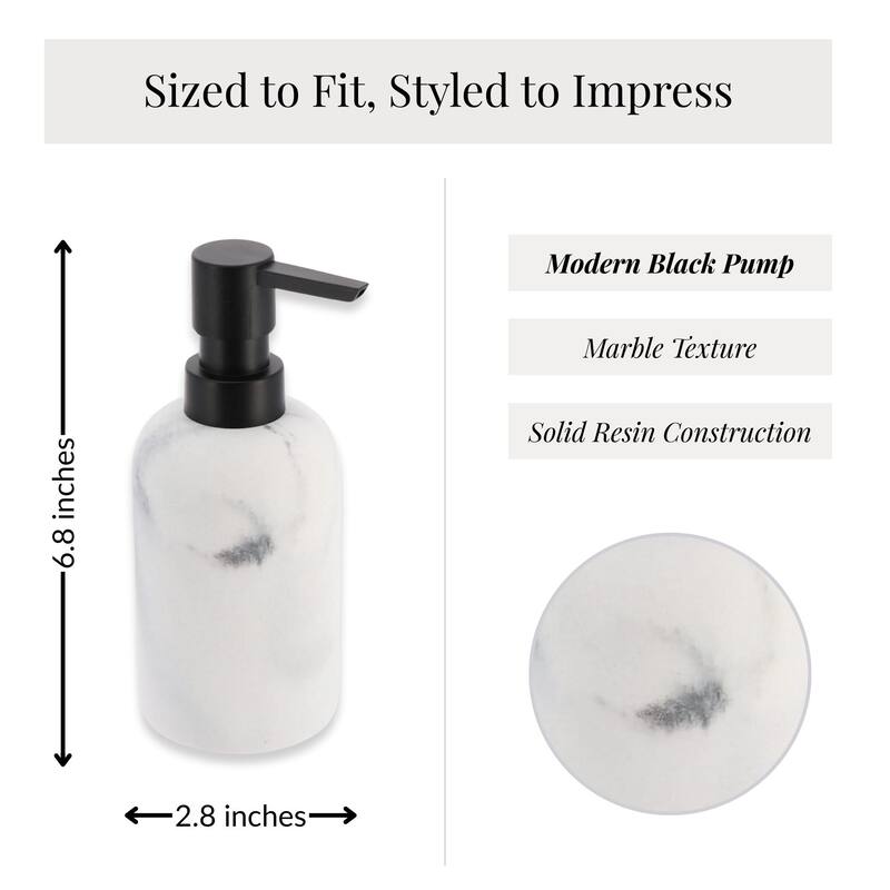 Marble Resin Soap Dispenser with Black Pump - 2.8 L x 2.8 W x 6.8 H