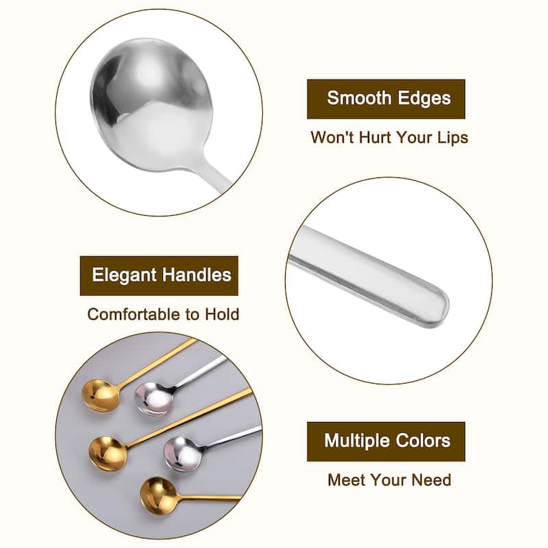 6Pcs 7" Stainless Steel Long Handle Teaspoon Coffee Spoon for Stirring