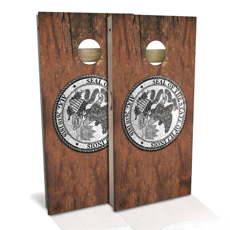 Illinois Flag Rustic Outdoor Cornhole Board Set - Premium 2x4 - Include Carrying Case