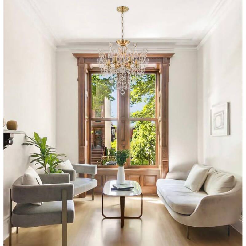 6-Light Antique Brass Chandelier With Clear Crystals