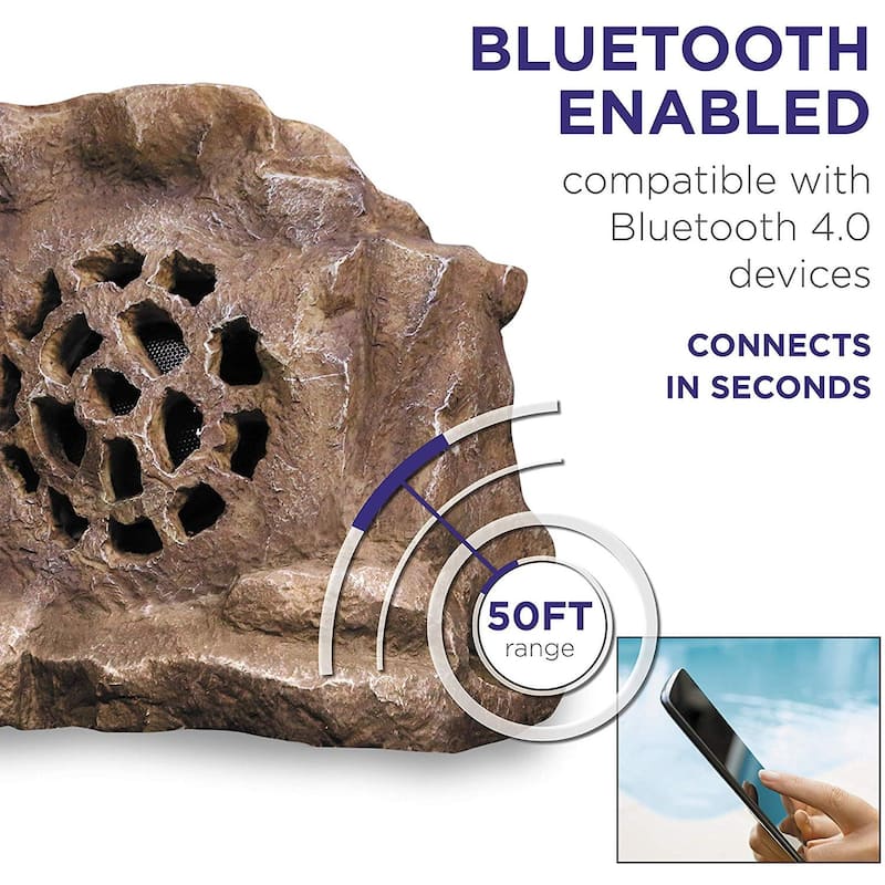 Alpine Corporation Weather-resistant Bluetooth Solar-Powered Outdoor Wireless Rock Speaker, Brown