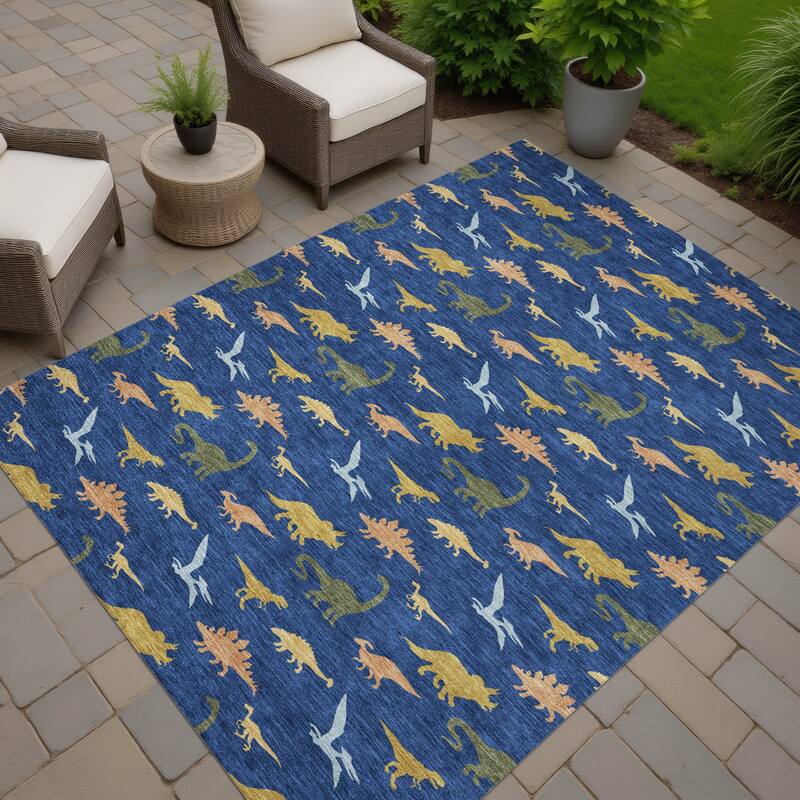 Machine Washable Indoor/ Outdoor Modern Dinosaur Chantille Rug
