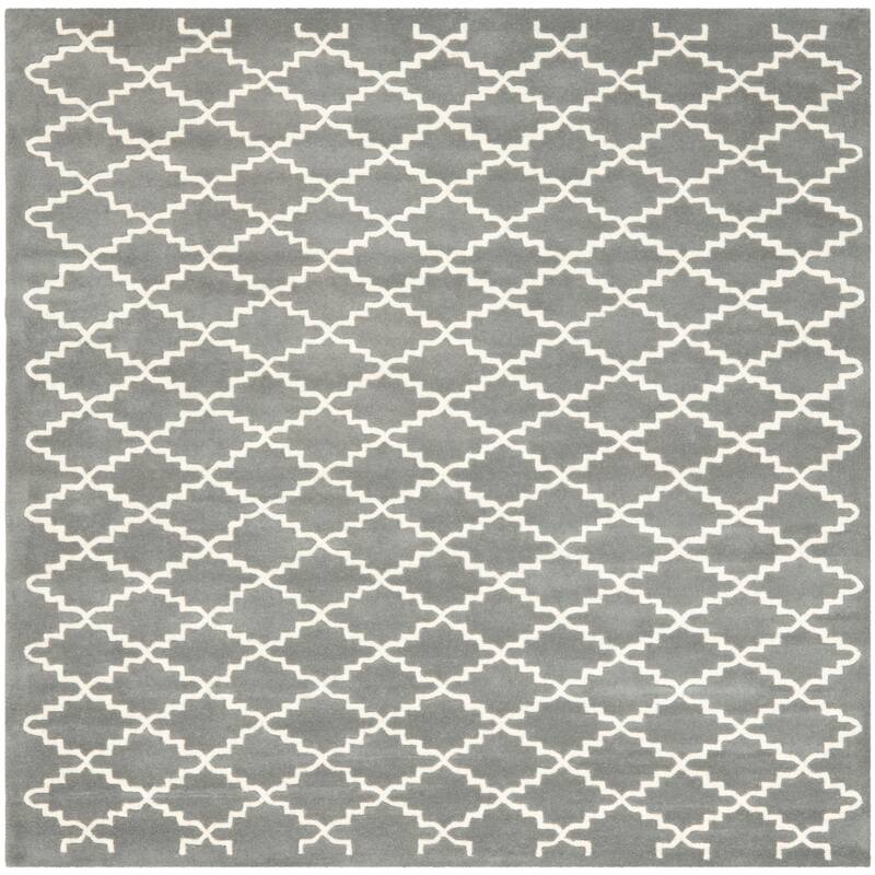 SAFAVIEH Handmade Chatham Slavna Modern Moroccan Wool Rug - 8'9" Square - Dark Grey/Ivory