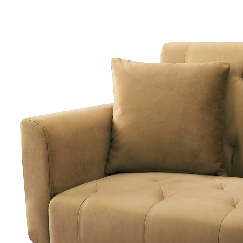 Brown Velvet Convertible Futon Sofa Bed with Adjustable Backrest and Cup Holders