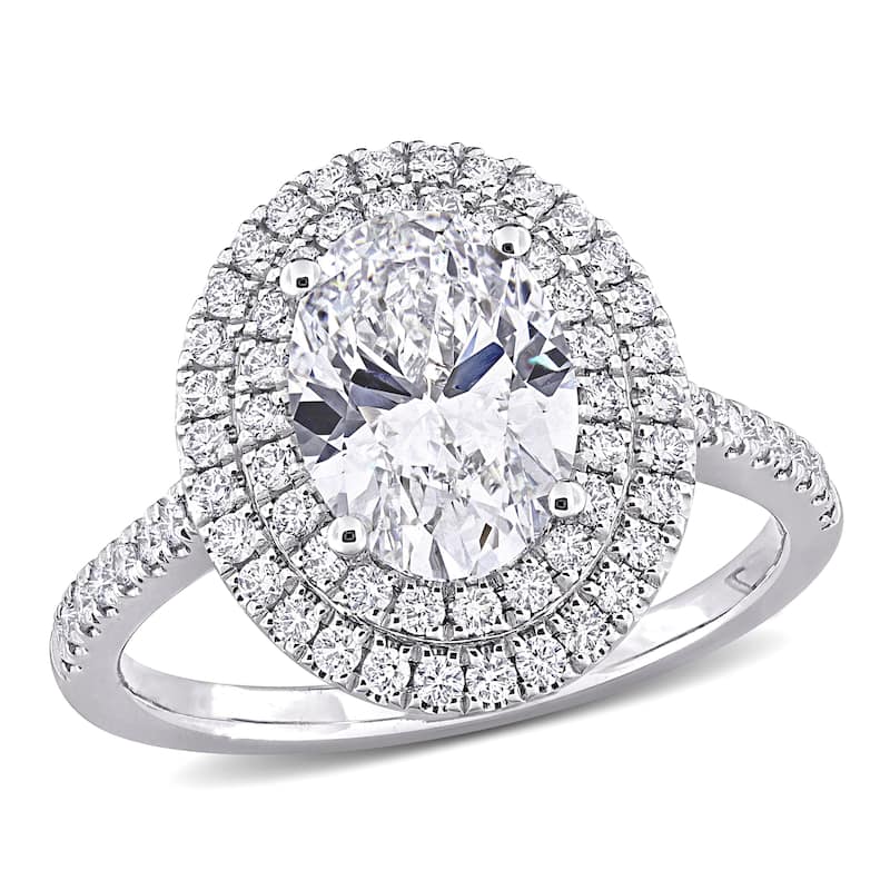 2 1/2ct TW Oval Lab-Grown Diamond Double Halo Engagement Ring in 14k White Gold