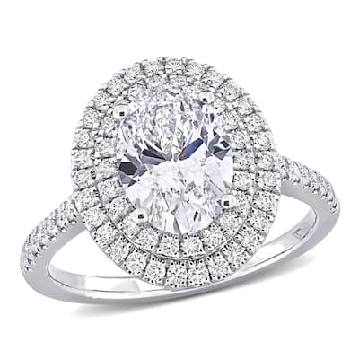 2 1/2ct TW Oval Lab-Grown Diamond Double Halo Engagement Ring in 14k White Gold
