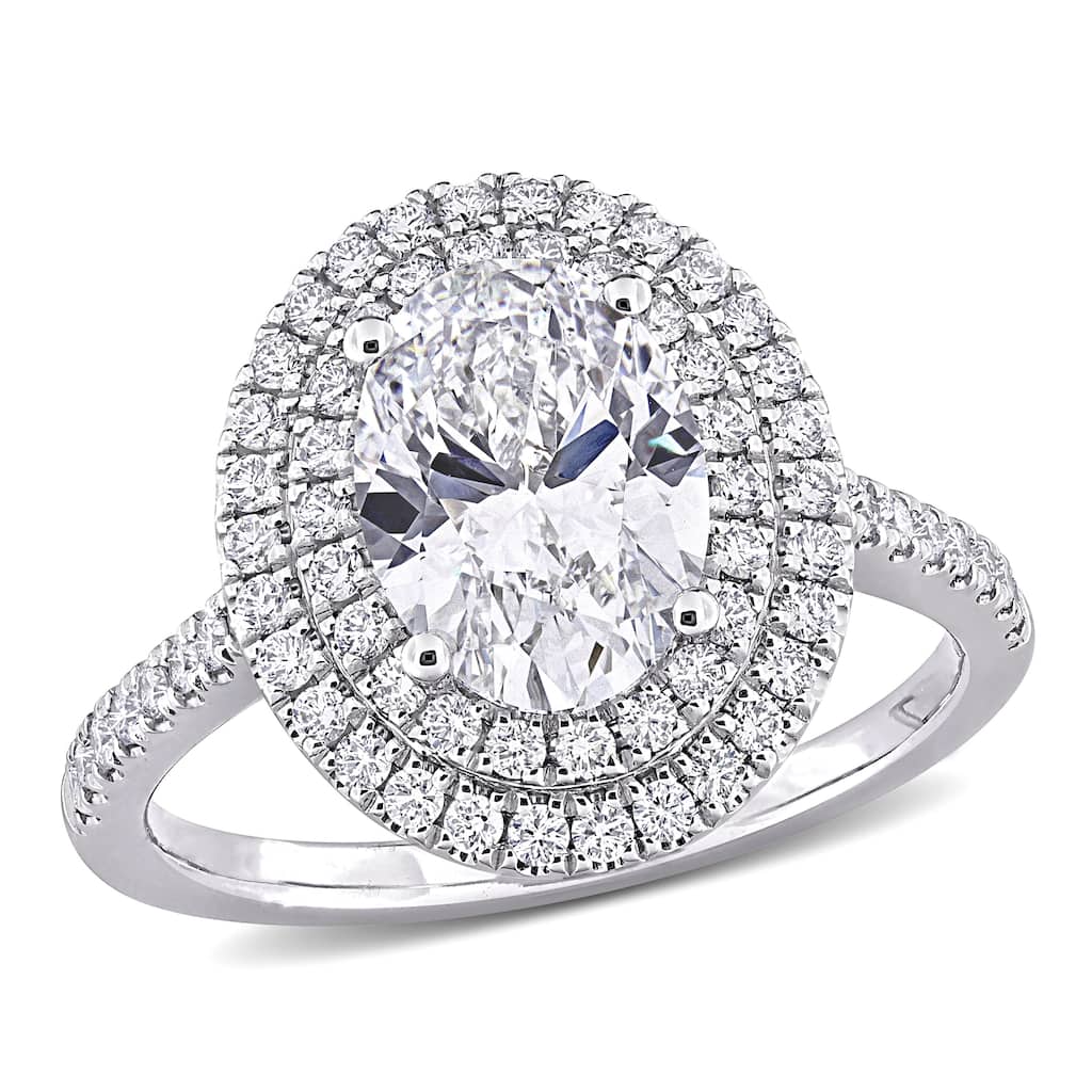 Miadora 2 1/2ct TW Oval Lab-Grown Diamond Double Halo Engagement Ring in 14k White Gold