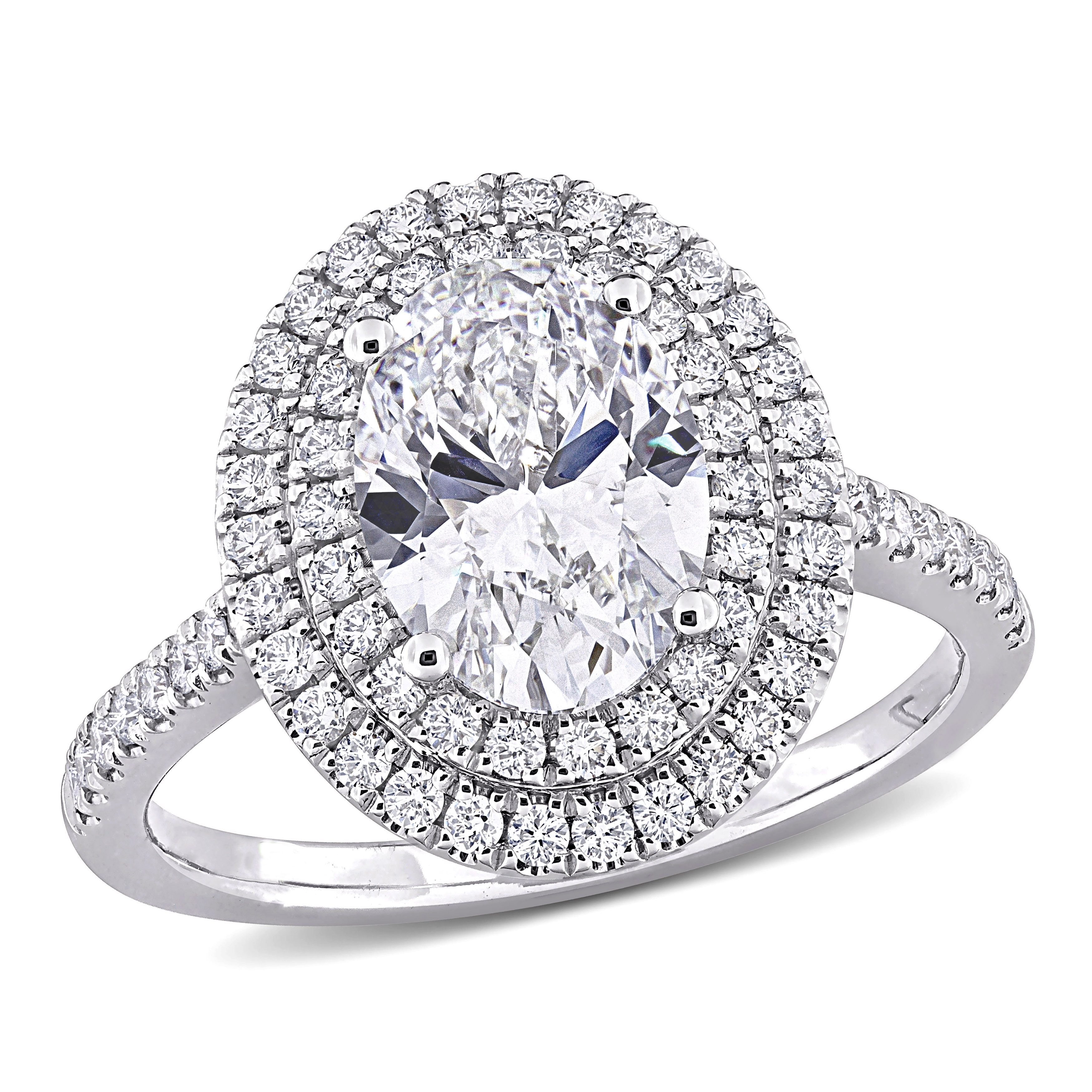 Miadora 2 1/2ct TW Oval Lab-Grown Diamond Double Halo Engagement Ring in 14k White Gold