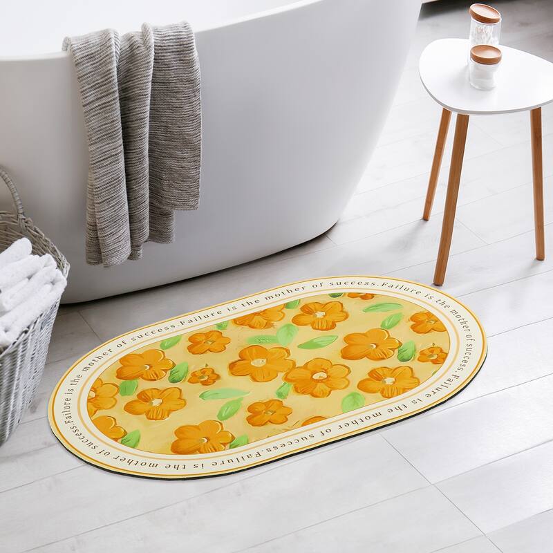 PVC Rubber Non-Slip Quick Dry Rugs Fit Under Door Super Absorbent Thin Fashion Washable Oval Floor Bath Mat