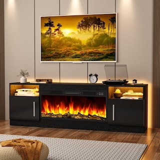 Bossin 70" Fireplace TV Stand with 36" Electric Fireplace, TV Stand for TVs Up to 80", 16 Colors LED Lights/Entertainment Center