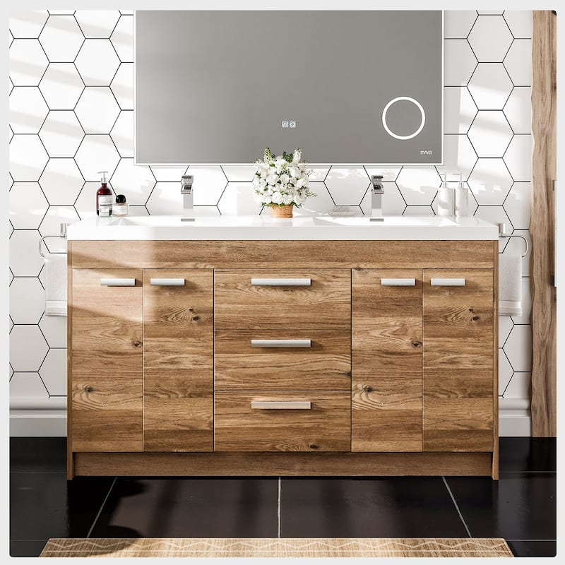 Lugano 60 in. Natural Oak DS Bath Vanity with Integrated Acrylic Sinks