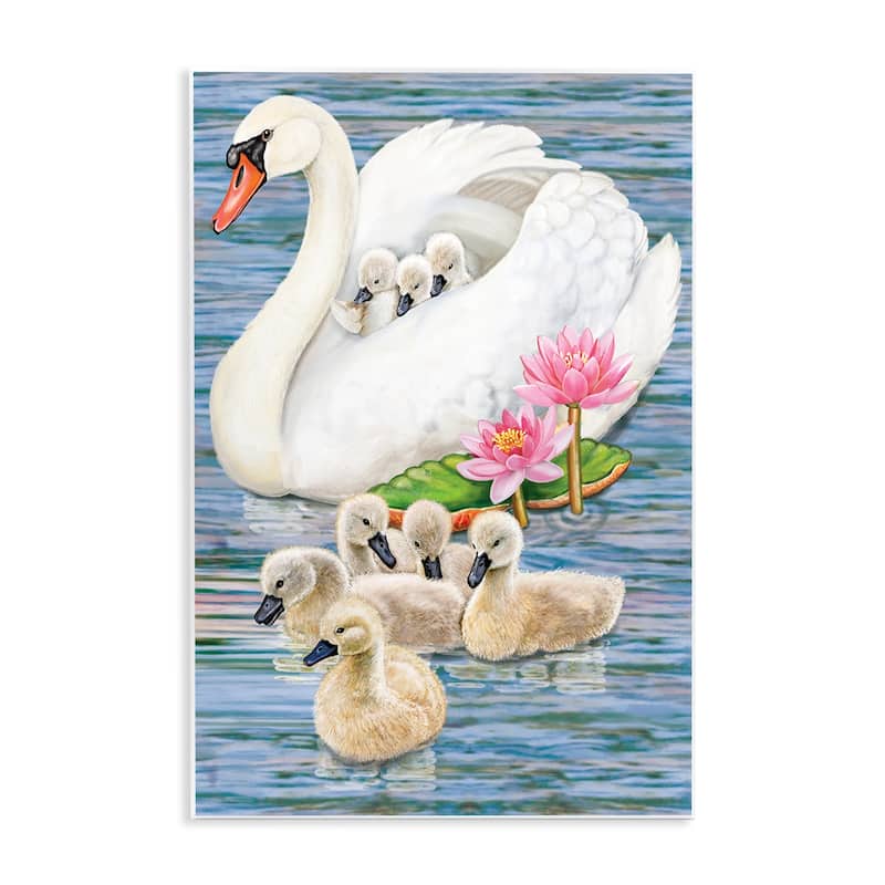 Stupell Swan Family & Lotus Flowers Wall Plaque Art Design By Rosiland Solomon - 10 x 15