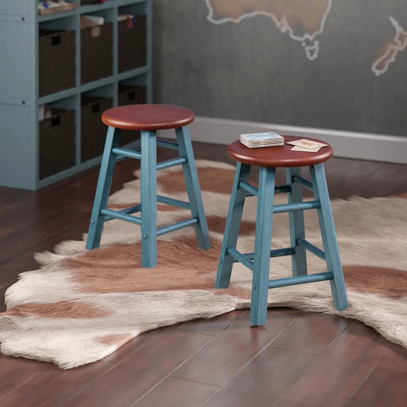 Element 2-Pc Square Legs Dining Stool Set, Walnut-Rustic Teal Finish - N/A
