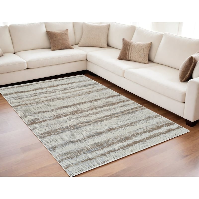Bilar Abstract Modern Non Skid Stain Resistant Woven Durable Area Rug By HomeRoots - 63.52' X '63.52' X '0.43 - Cream/Onyx - Rectangle