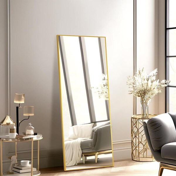 Arched Full Length Mirror, 56 x 19 Aluminum Framed Floor Mirror