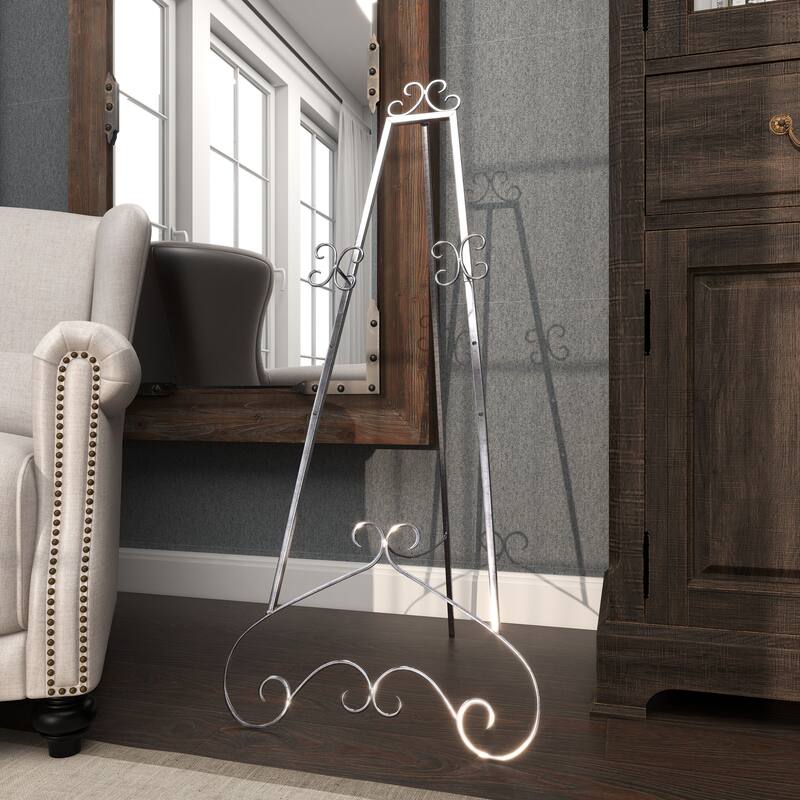 Gray Metal Large Adjustable 3 Tier Scroll Display Easel with Chain Support