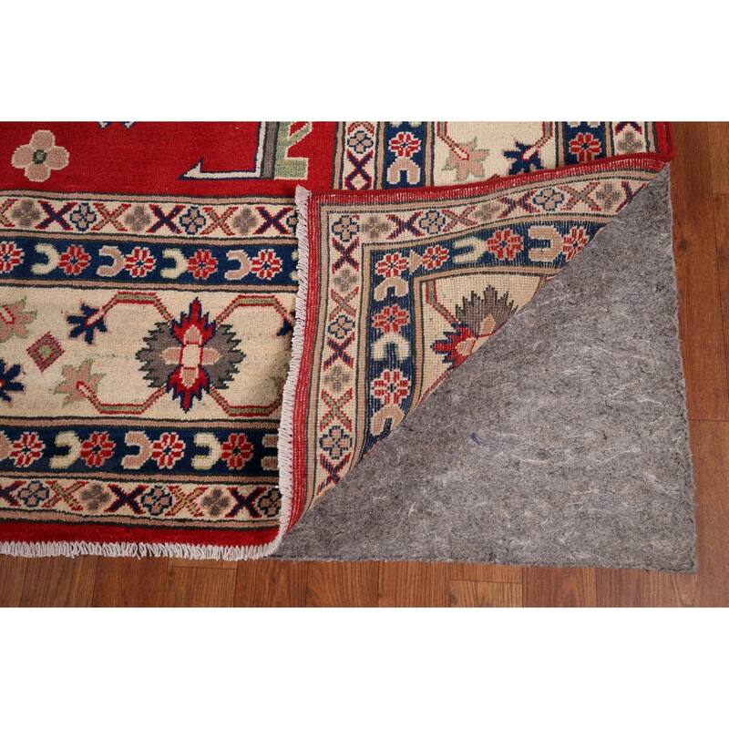 Red Kazak Area Rug Hand-Knotted Geometric Wool Carpet - 9'0" x 12'4"