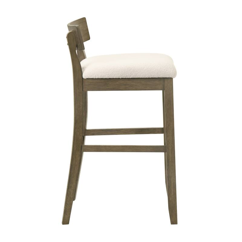 Merie Modern Transitional Wood Counter Height Kitchen Bar Stool with White Boucle Fabric Upholstered Seat