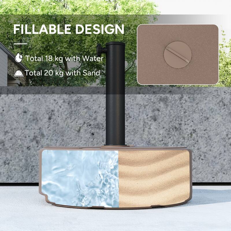 Outsunny Brown HDPE & Metal Umbrella Base Fits 1.5"–1.9" Poles, Up to 9.2’ Diameter, Sand/Water Fillable - Φ17.7" x 12.8" H