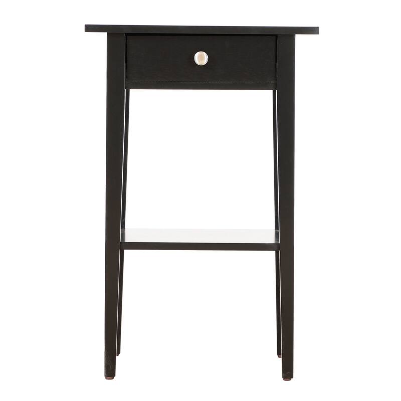 1-Drawer Black Nightstand with Open Shelf, 28 Inch Ready to Assemble Wood Bedside Table for Bedroom