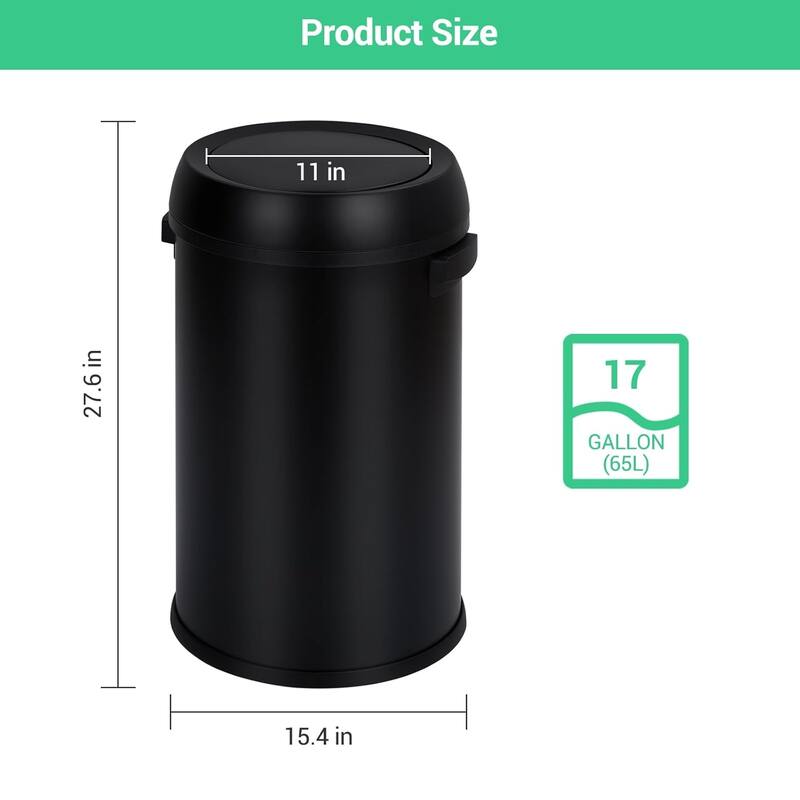 17 Gallon/65 Liter Round Open Top Trash Can, Stainless Steel Commercial Grade Heavy Gauge Trash Bin