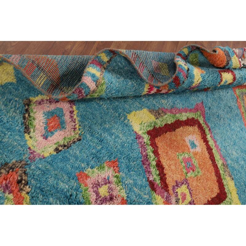 Light Blue Plush Moroccan Oriental Area Rug Handmade Wool Carpet - 7'8" x 10'5"