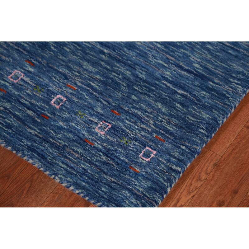Hand Knotted Oriental 100% Wool Carpet Tribal Tribal Navy Blue & Blues Gabbeh Runner Rug - 9' 9'' X 2' 7''