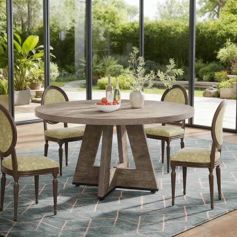 Round Dining Table Office Table, 47-Inch Kitchen Table Meeting Table with Sturdy Pedestal Base, Easy Assembly - Grey