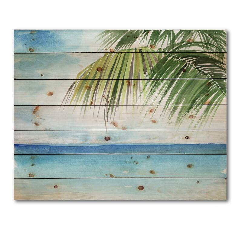 Designart 'Palm Beach Resort At Dawn III' Nautical & Coastal Print on Natural Pine Wood