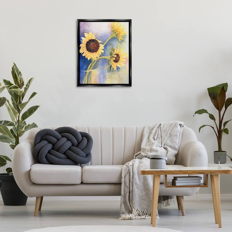 Stupell Sunflower Trio in Vase Framed Floater Canvas Wall Art Design By Stephanie Fielden